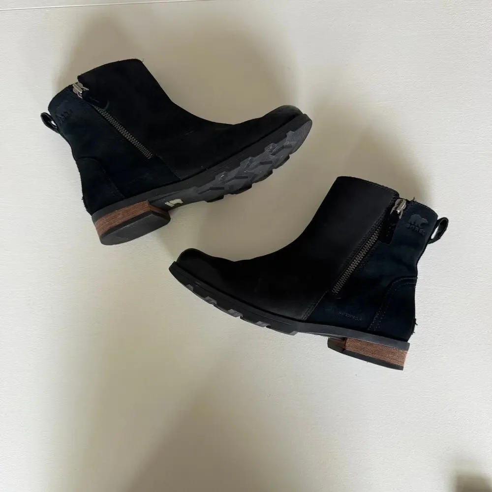 Sorel Black Suede Ankle Booties with Lug Sole Waterproof
